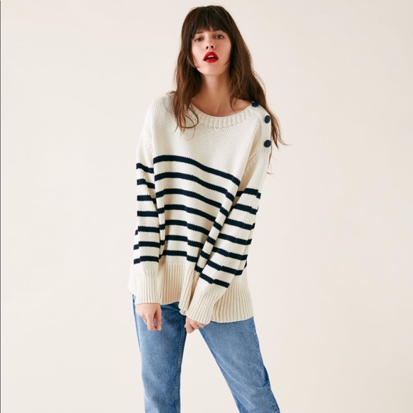 New Zara Striped Sweater With Buttons 